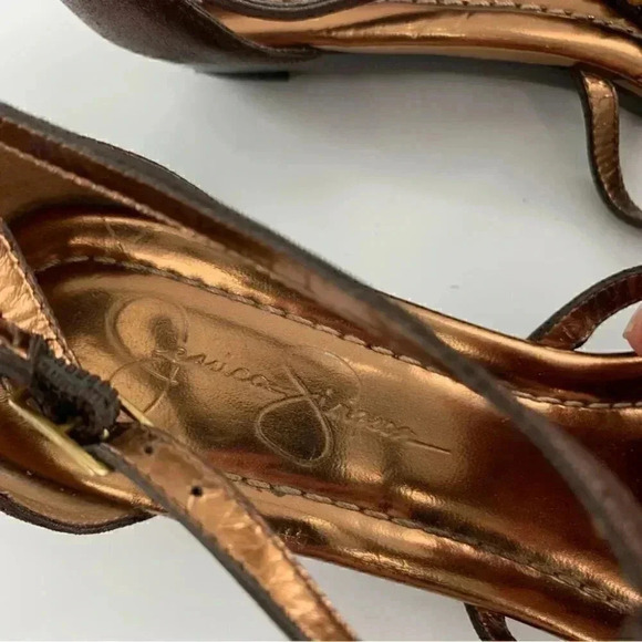 Jessica Simpson sandals 9.5 39.5 gloria bronze suede t-strap Bohemian wedge - Picture 12 of 15